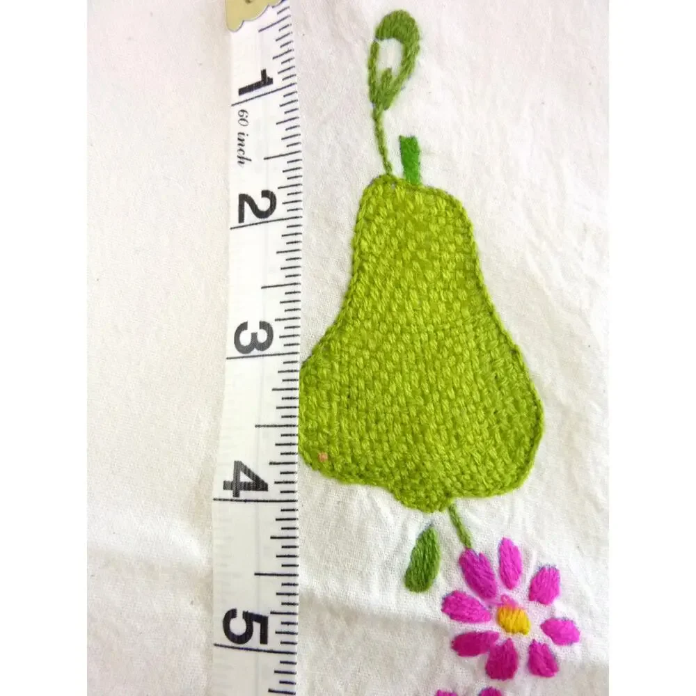 Vintage Embroidered Placemats Large Napkins Set of 2 Pear and Flower 60's 70's